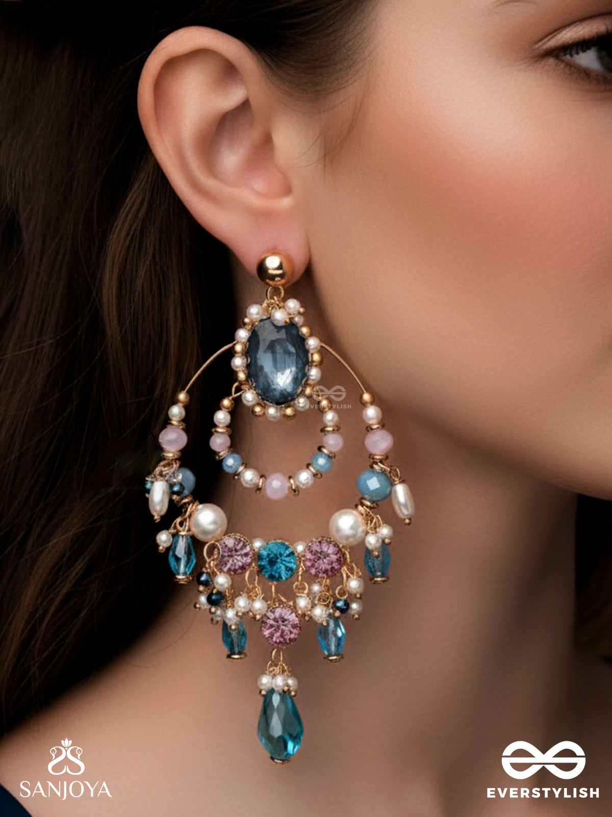 Abhram - The Shimmering Sky - Statement Golden Embellished Crystal Chandelier Earrings
