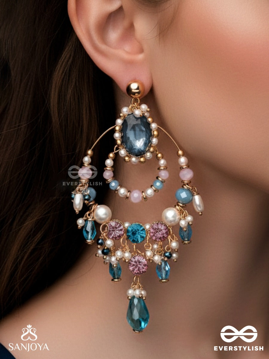 Abhram - The Shimmering Sky - Statement Golden Embellished Crystal Chandelier Earrings