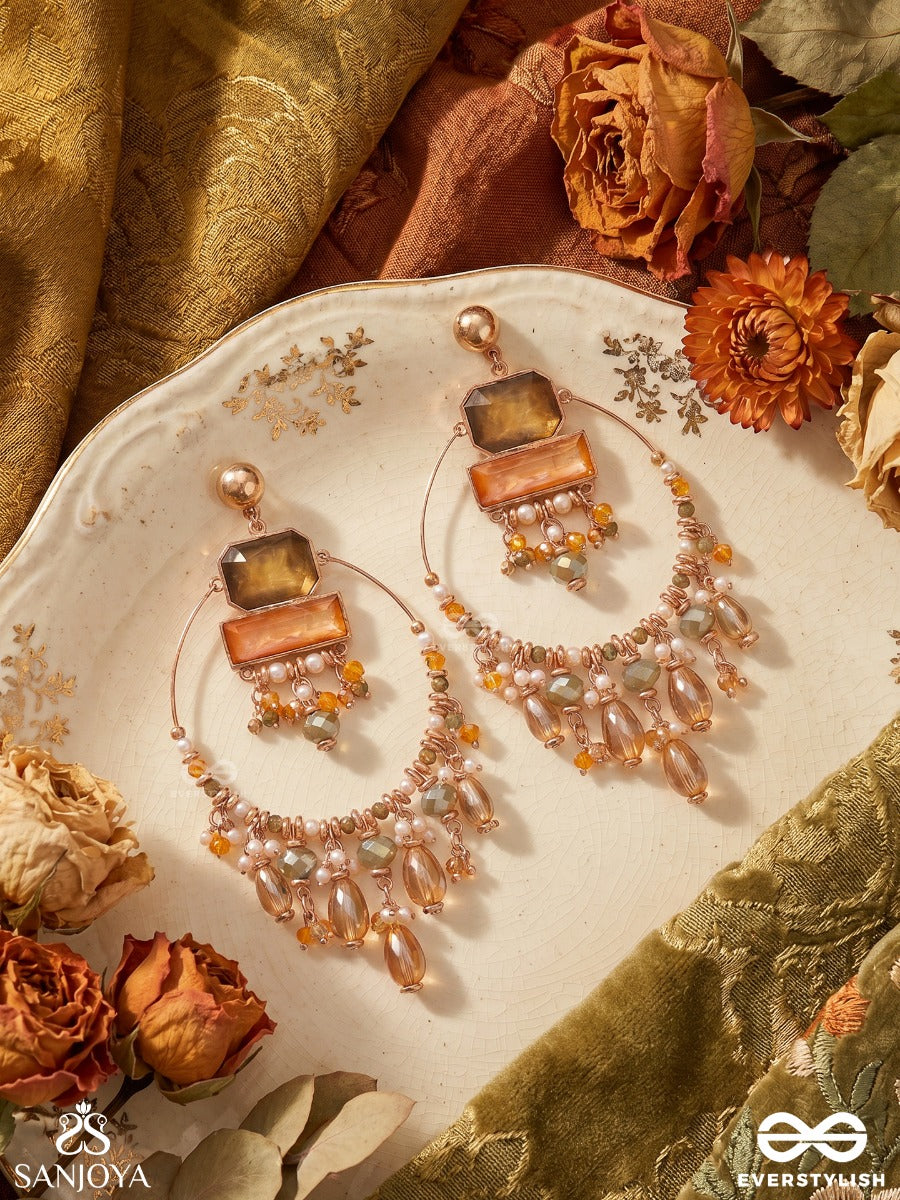Abhivivas - The Shining Beauties - Statement Golden Embellished Crystal Chandelier Earrings