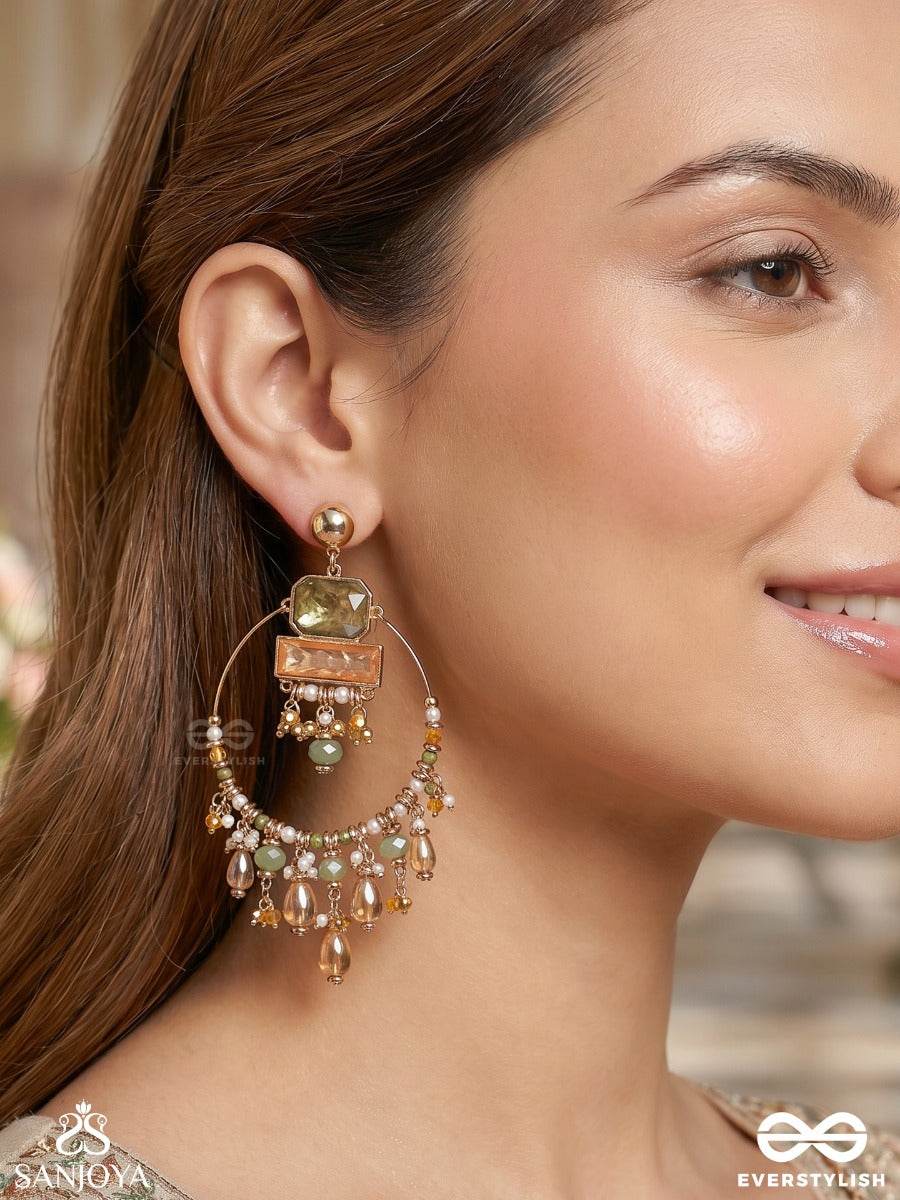 Abhivivas - The Shining Beauties - Statement Golden Embellished Crystal Chandelier Earrings