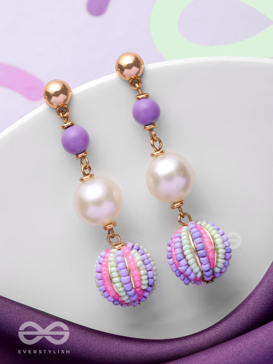 Subtle Spring Symphony - Cute Beaded Earrings (Purple, Green & Pink)
