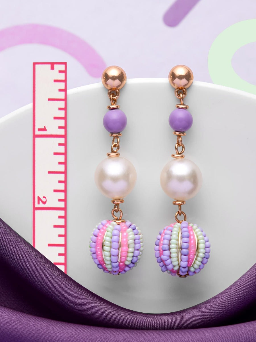 Subtle Spring Symphony - Cute Beaded Earrings (Purple, Green & Pink)