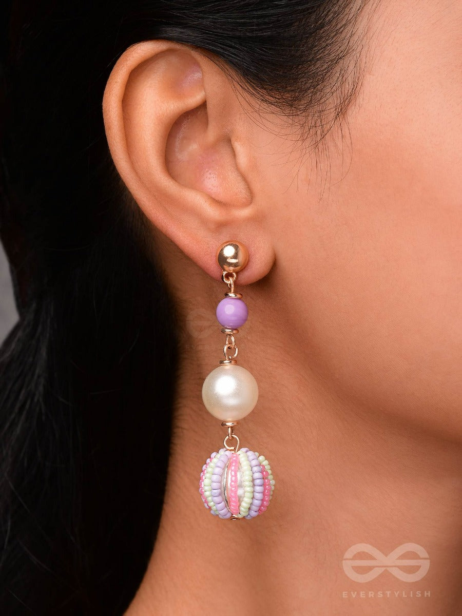 Subtle Spring Symphony - Cute Beaded Earrings (Purple, Green & Pink)