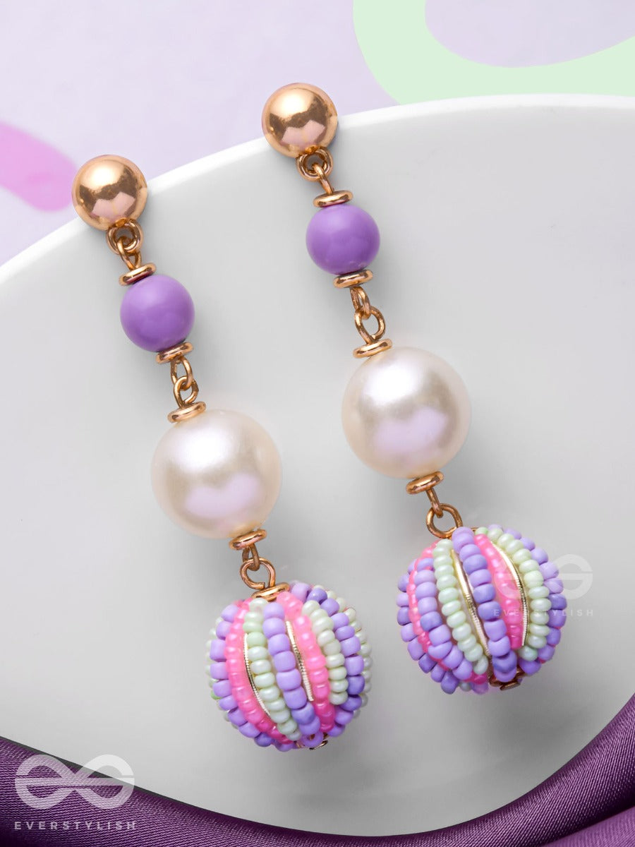 Subtle Spring Symphony - Cute Beaded Earrings (Purple, Green & Pink)