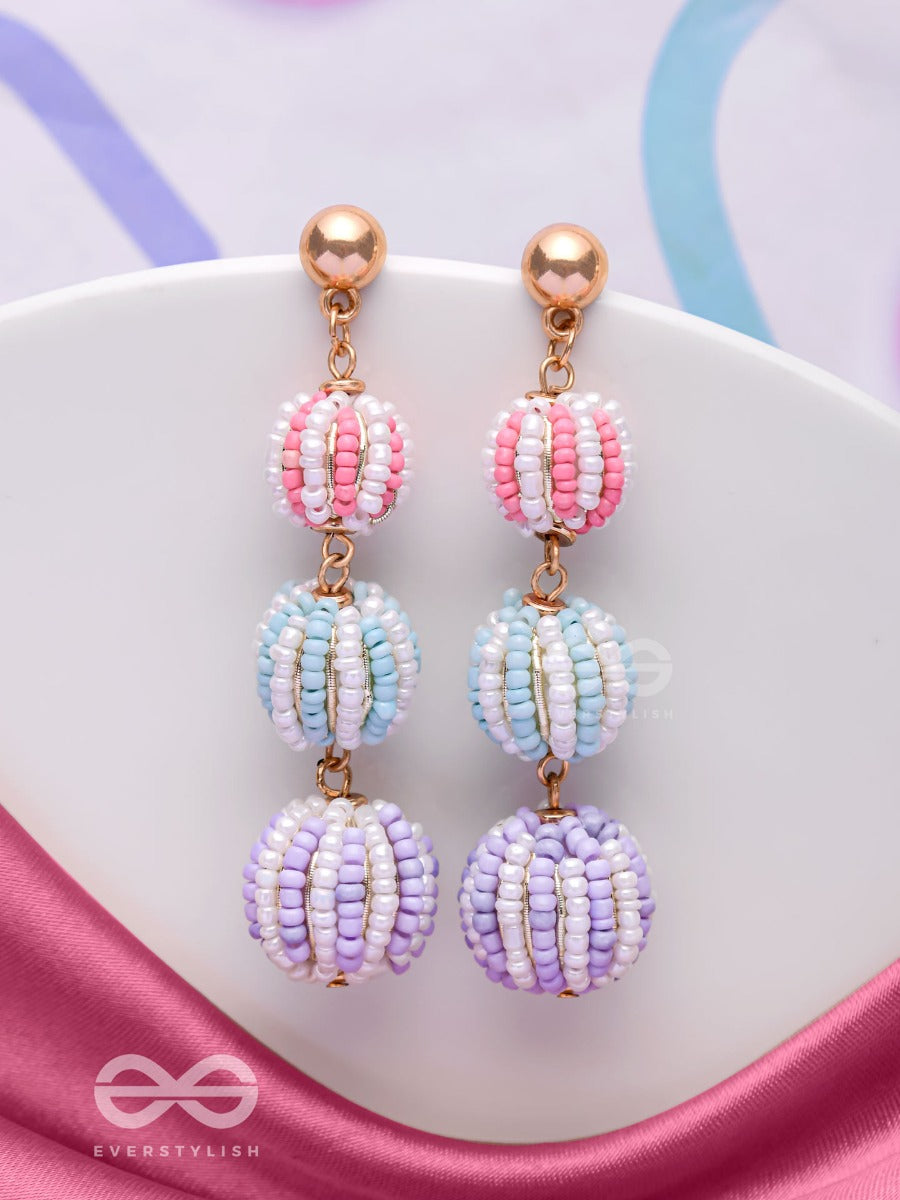 Cotton Candy Charms - Cute Beaded Earrings (Purple, Blue & Pink)