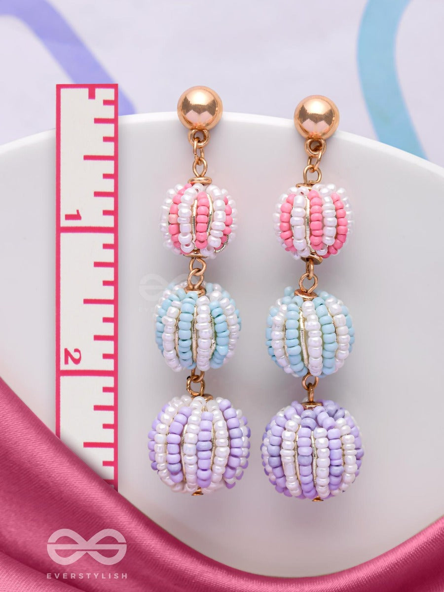 Cotton Candy Charms - Cute Beaded Earrings (Purple, Blue & Pink)