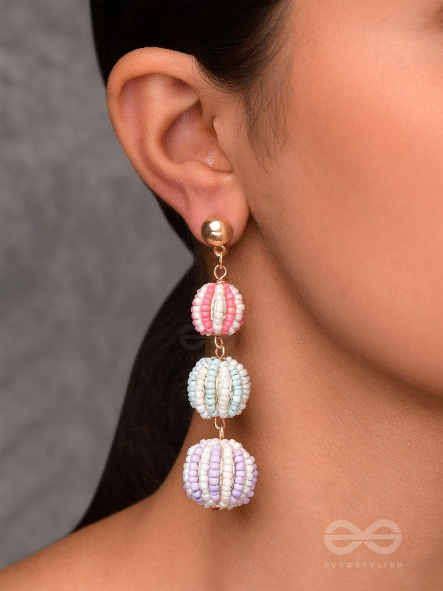 Cotton Candy Charms - Cute Beaded Earrings (Purple, Blue & Pink)