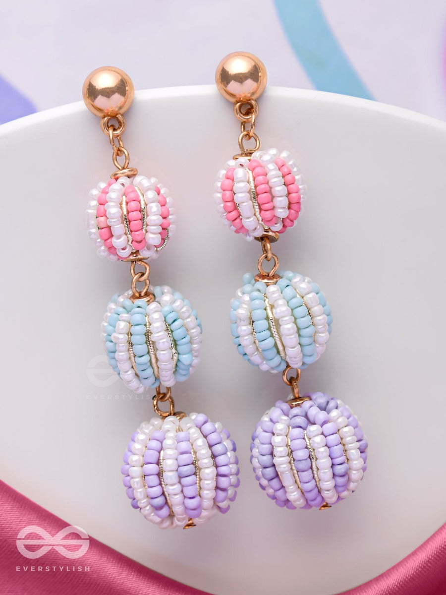 Cotton Candy Charms - Cute Beaded Earrings (Purple, Blue & Pink)