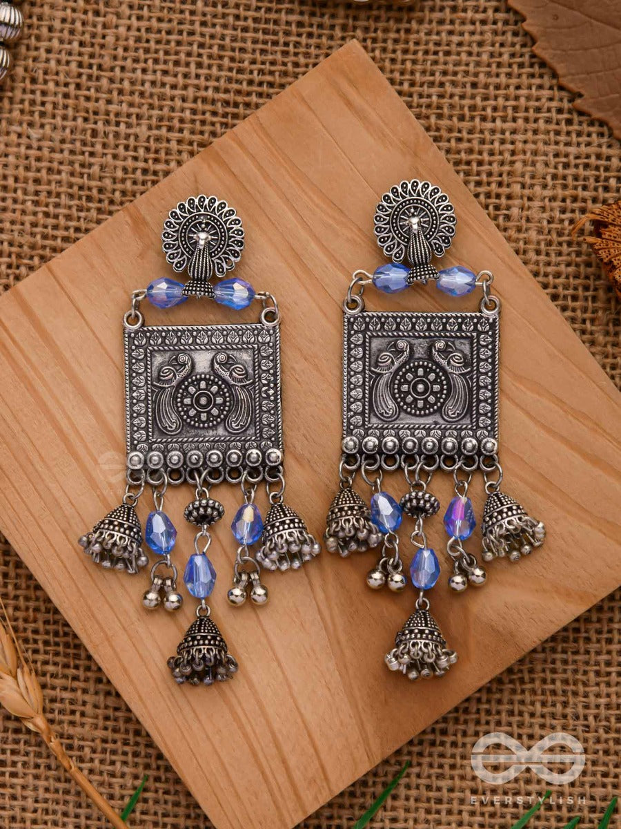 Crystallized In Indigo - Embellished Oxidised Earrings