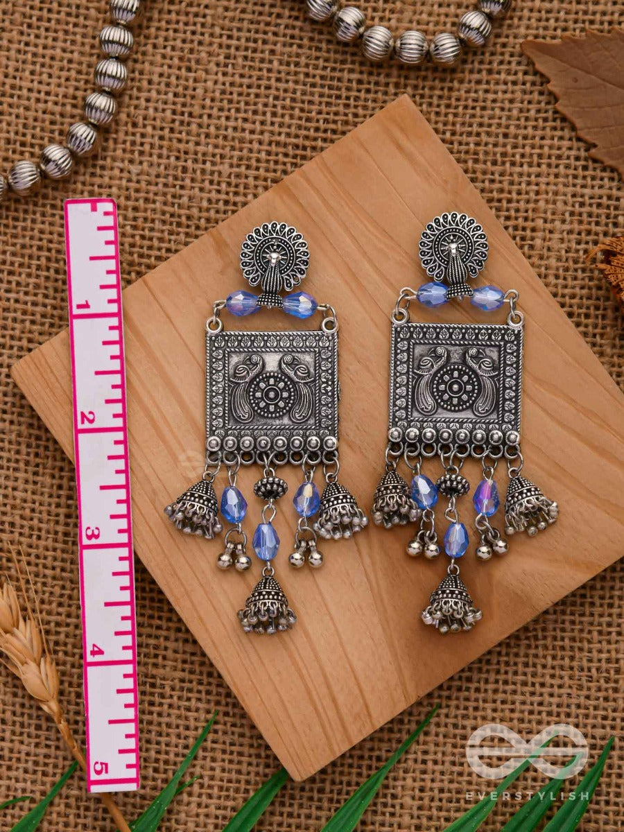 Crystallized In Indigo - Embellished Oxidised Earrings