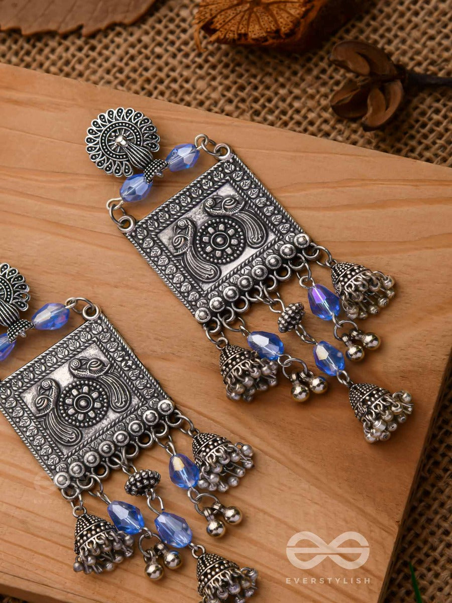 Crystallized In Indigo - Embellished Oxidised Earrings