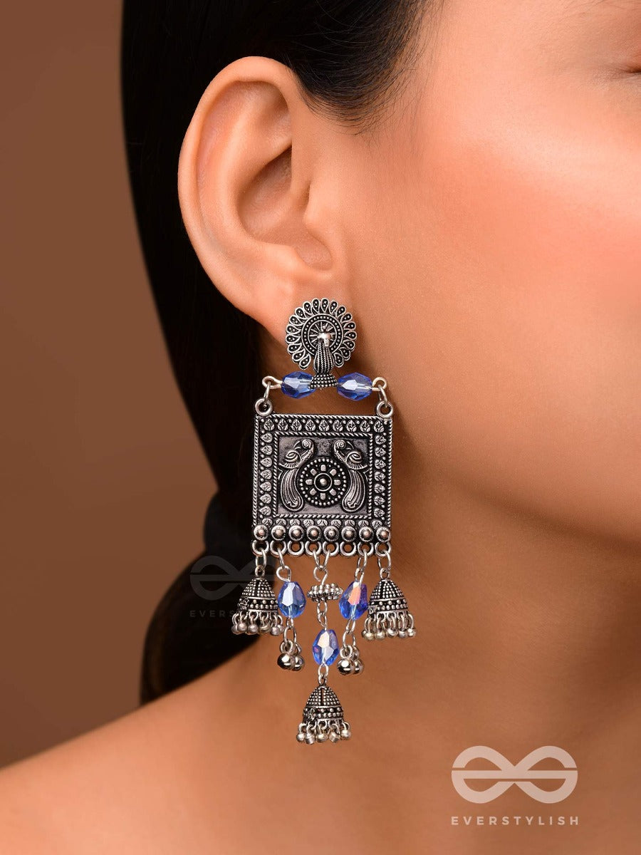 Crystallized In Indigo - Embellished Oxidised Earrings