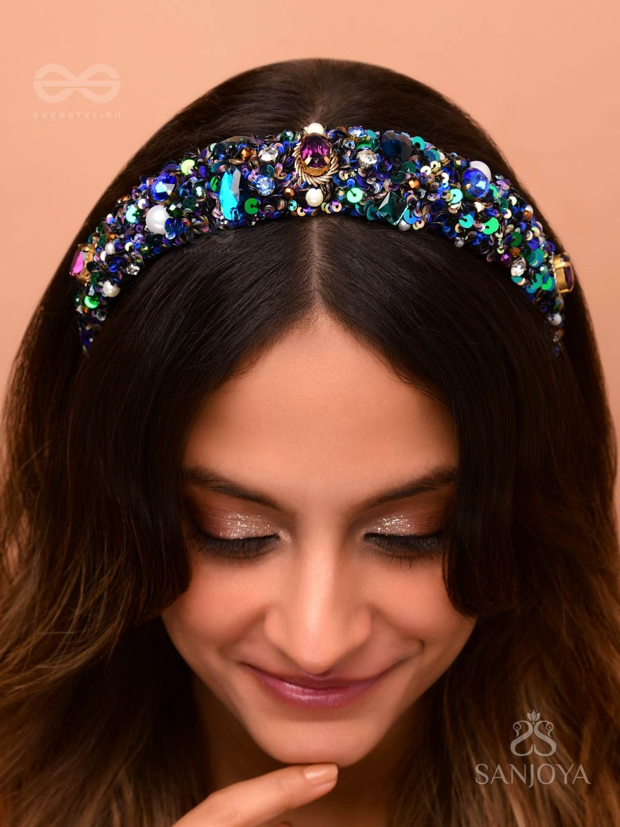 Hirak - The Radiant Splendor -Crystal Stones, Sequins And Pearls Multicolor Embroidered Hairband