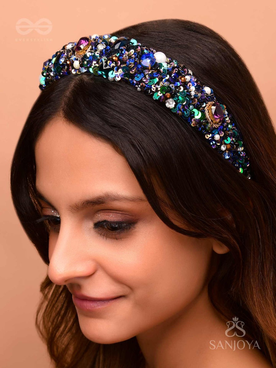 Hirak - The Radiant Splendor -Crystal Stones, Sequins And Pearls Multicolor Embroidered Hairband
