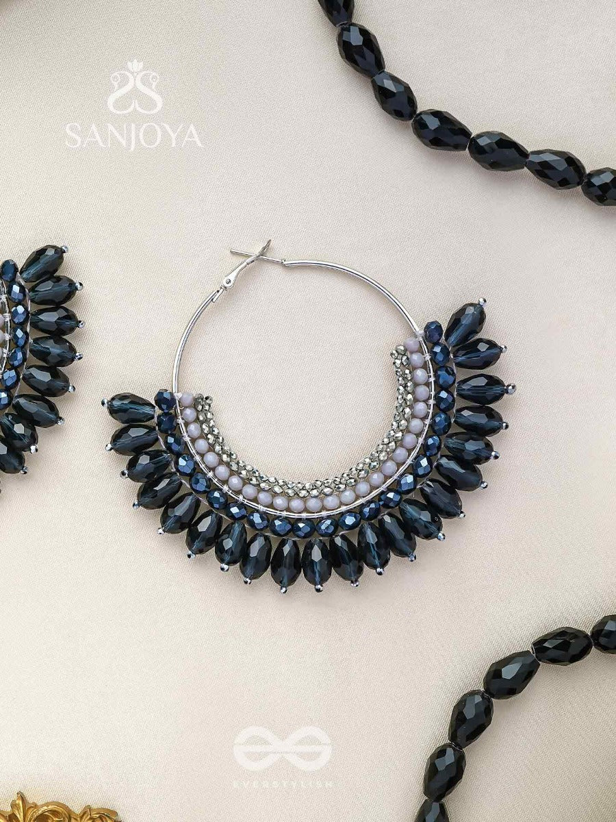 Atiraj - The Starlit Shadows - Statement Black And Gray Hoop Earrings