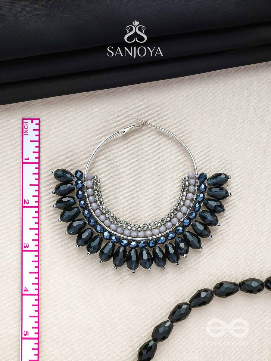 Atiraj - The Starlit Shadows - Statement Black And Gray Hoop Earrings