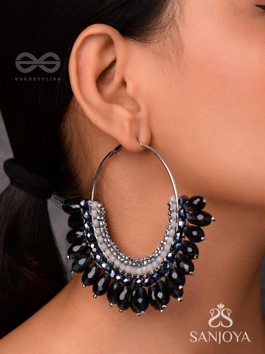 Atiraj - The Starlit Shadows - Statement Black And Gray Hoop Earrings