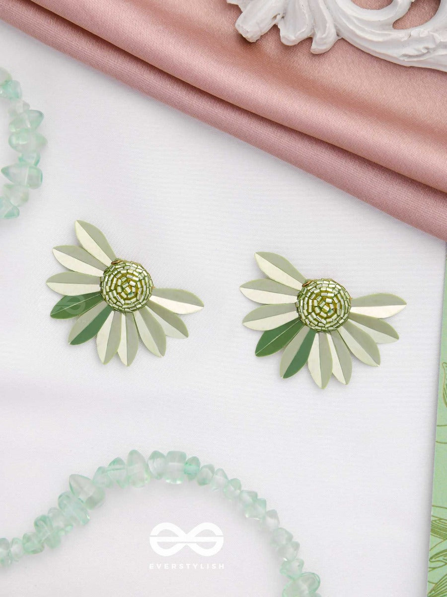 The Enchanted Ferns - Floral Stud Earrings (Green)
