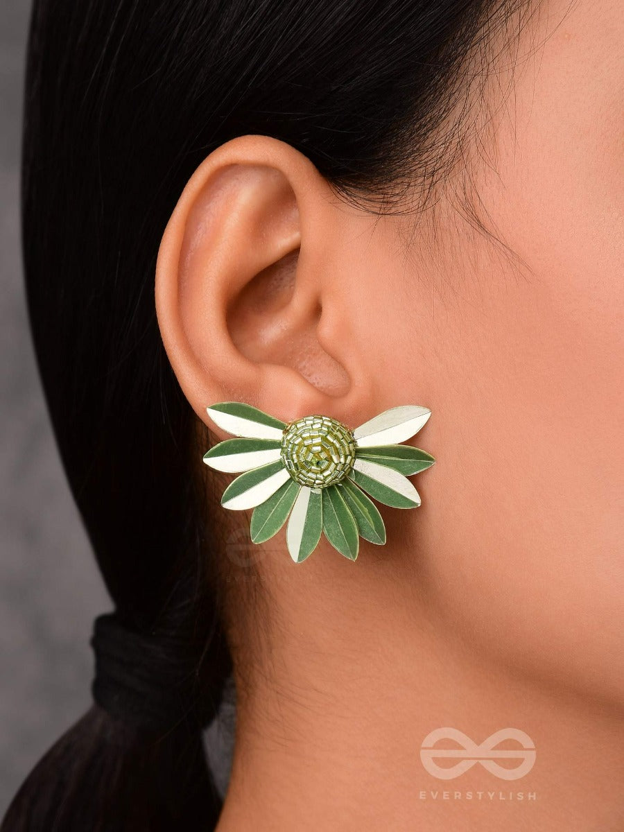 The Enchanted Ferns - Floral Stud Earrings (Green)