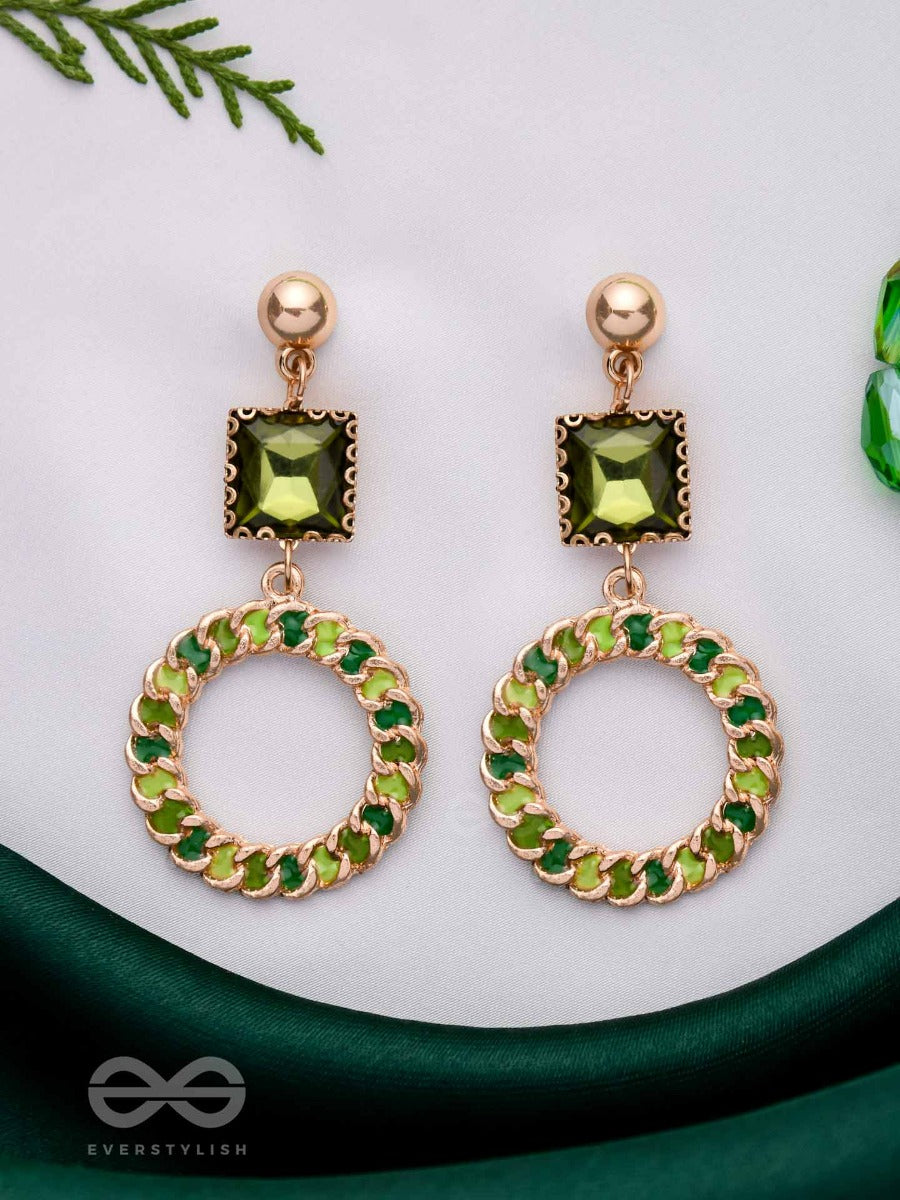 Green Opulence - Square Gemstone Drop Earrings