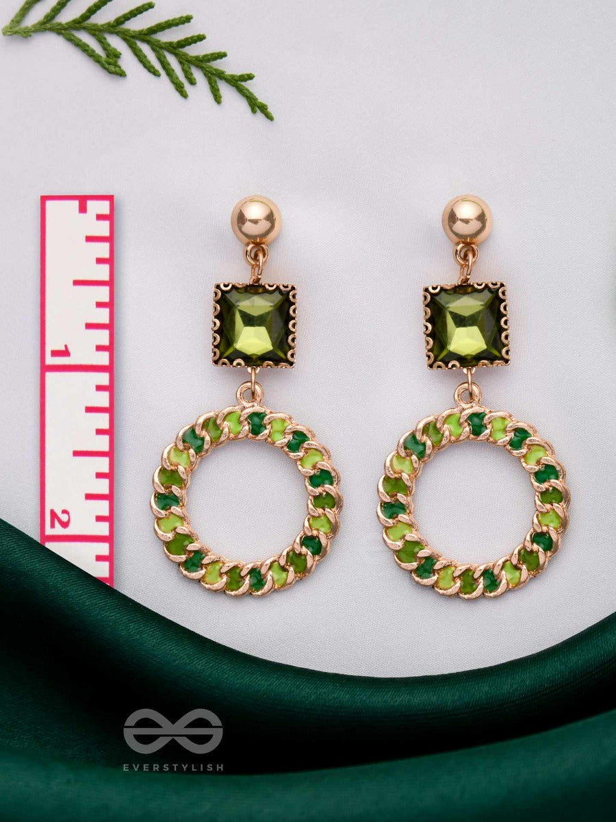 Green Opulence - Square Gemstone Drop Earrings