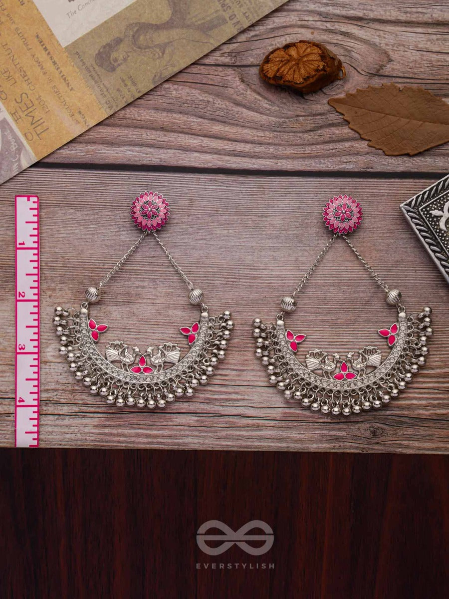 Mystical Peacocks In Pink - Embellished Oxidised Earrings
