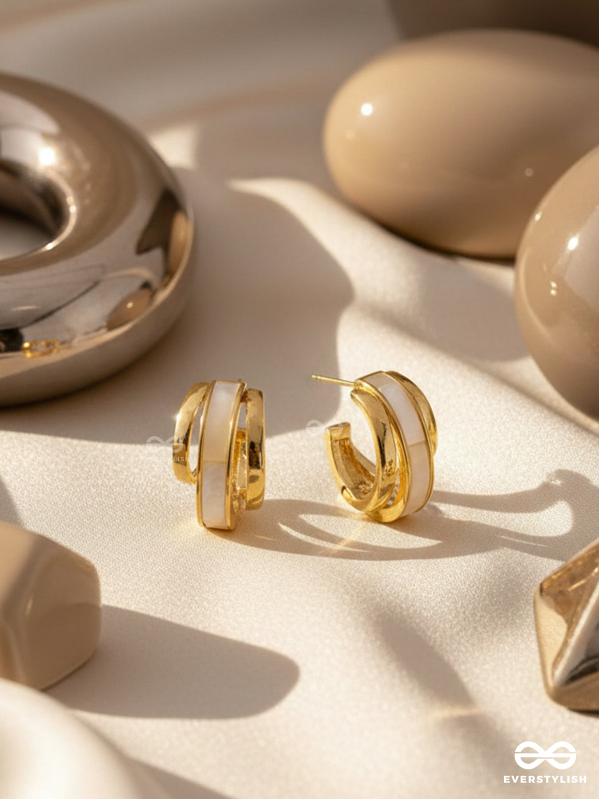 A Classy Dame - White Enamelled Golden Studs
