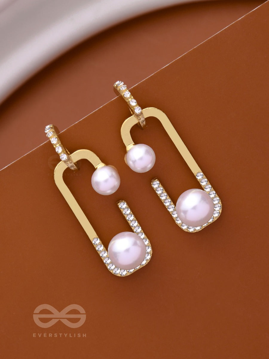 Interlocked Splendor - Golden Pearl Drop Earrings