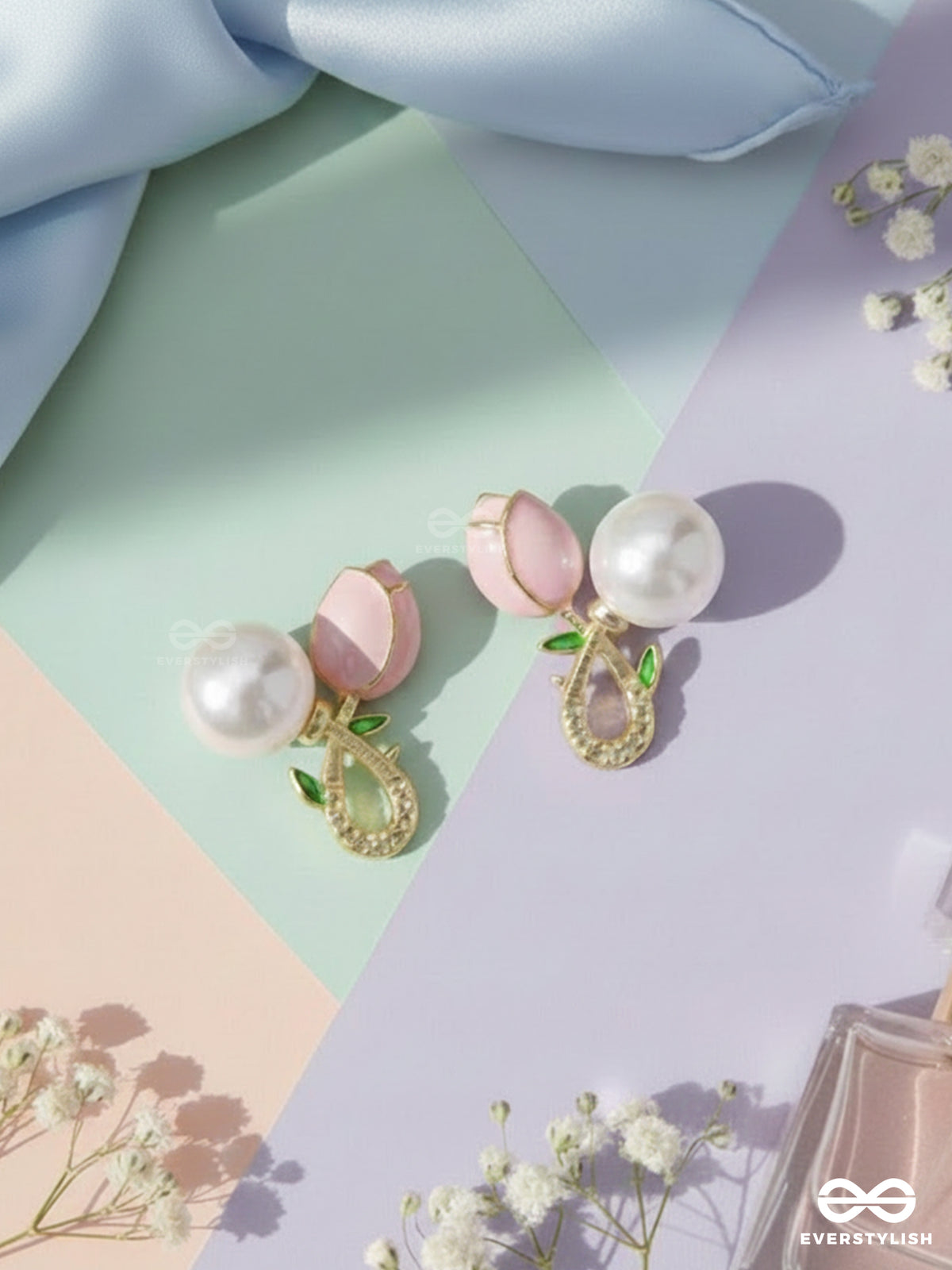 Budding Pearls - Pink And Golden Studs