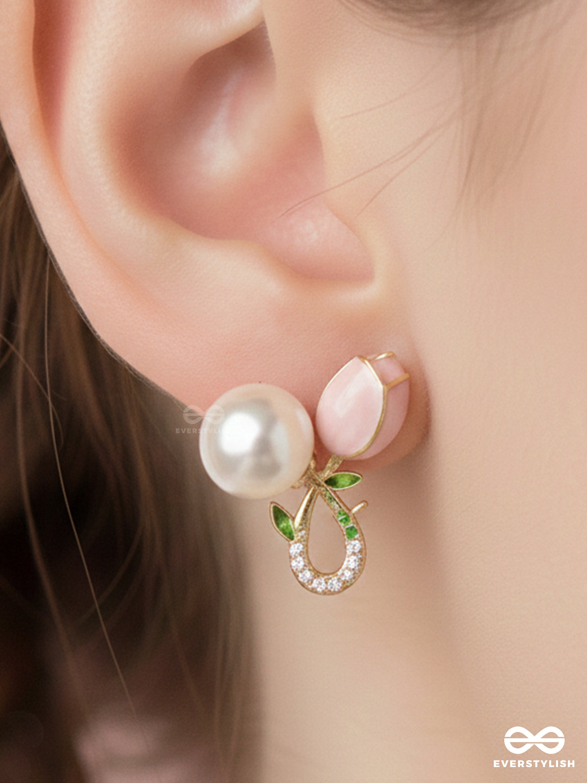 Budding Pearls - Pink And Golden Studs