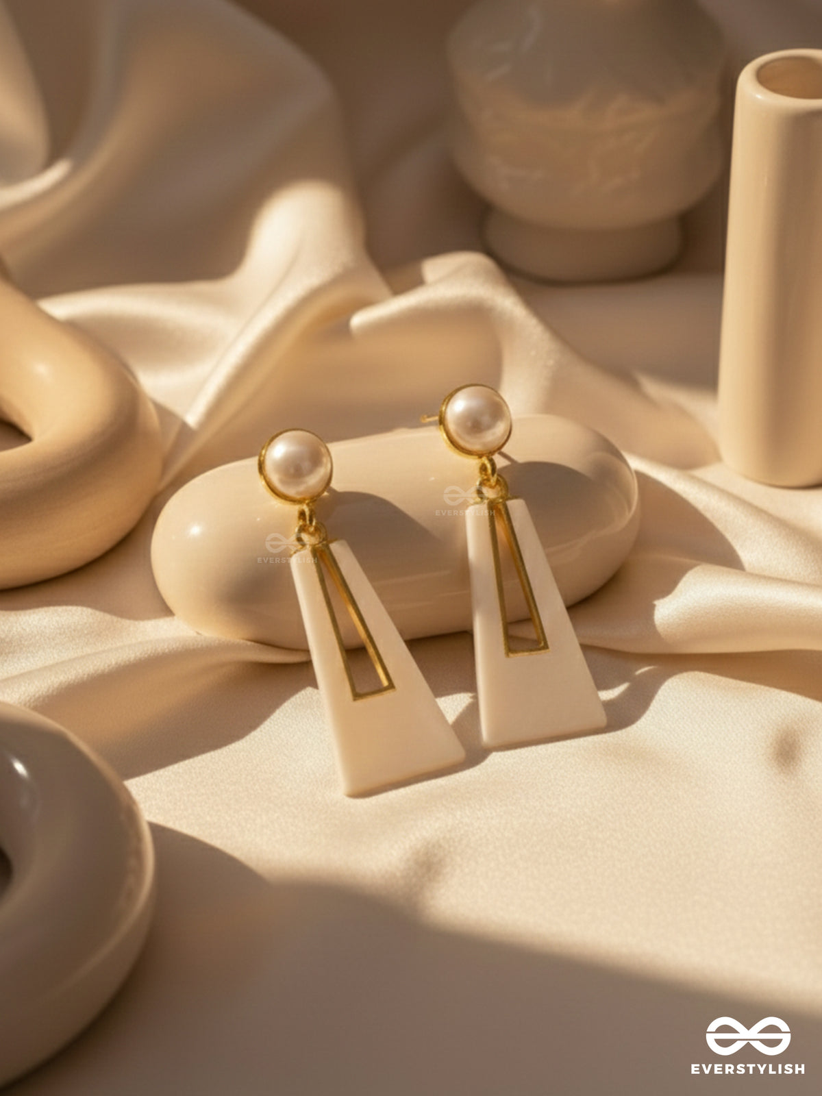 A Sass A Day - White & Golden Drop Earrings