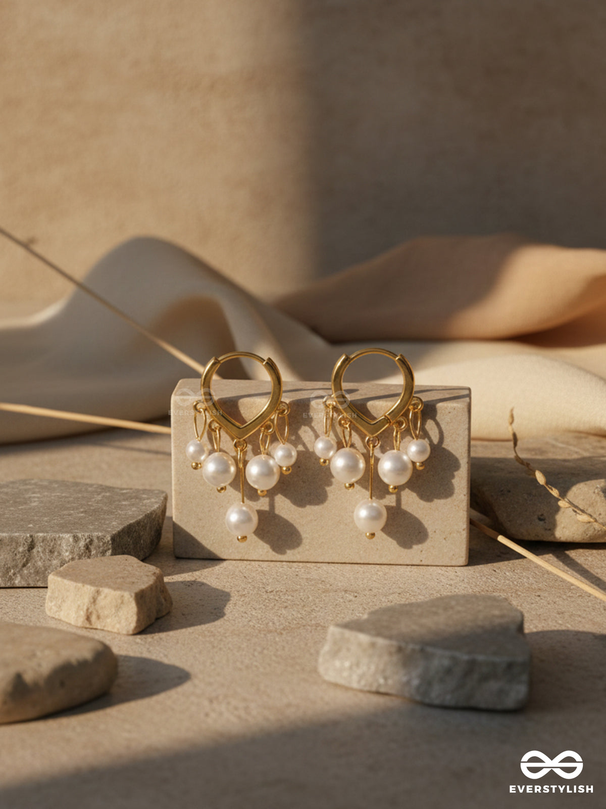 Swirls 'N Twirls - Golden Pearls Drop Earrings