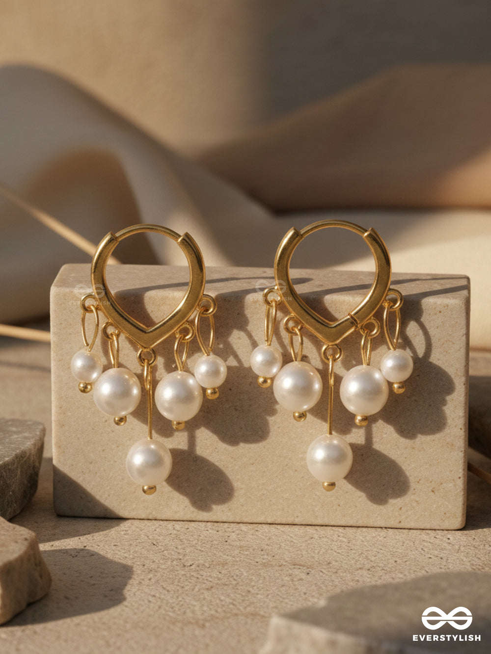 Swirls 'N Twirls - Golden Pearls Drop Earrings