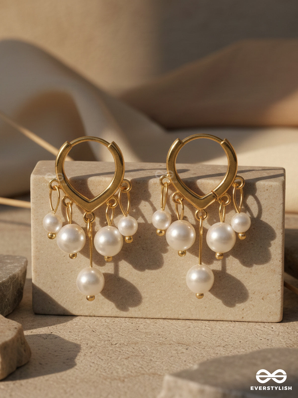 Swirls 'N Twirls - Golden Pearls Drop Earrings