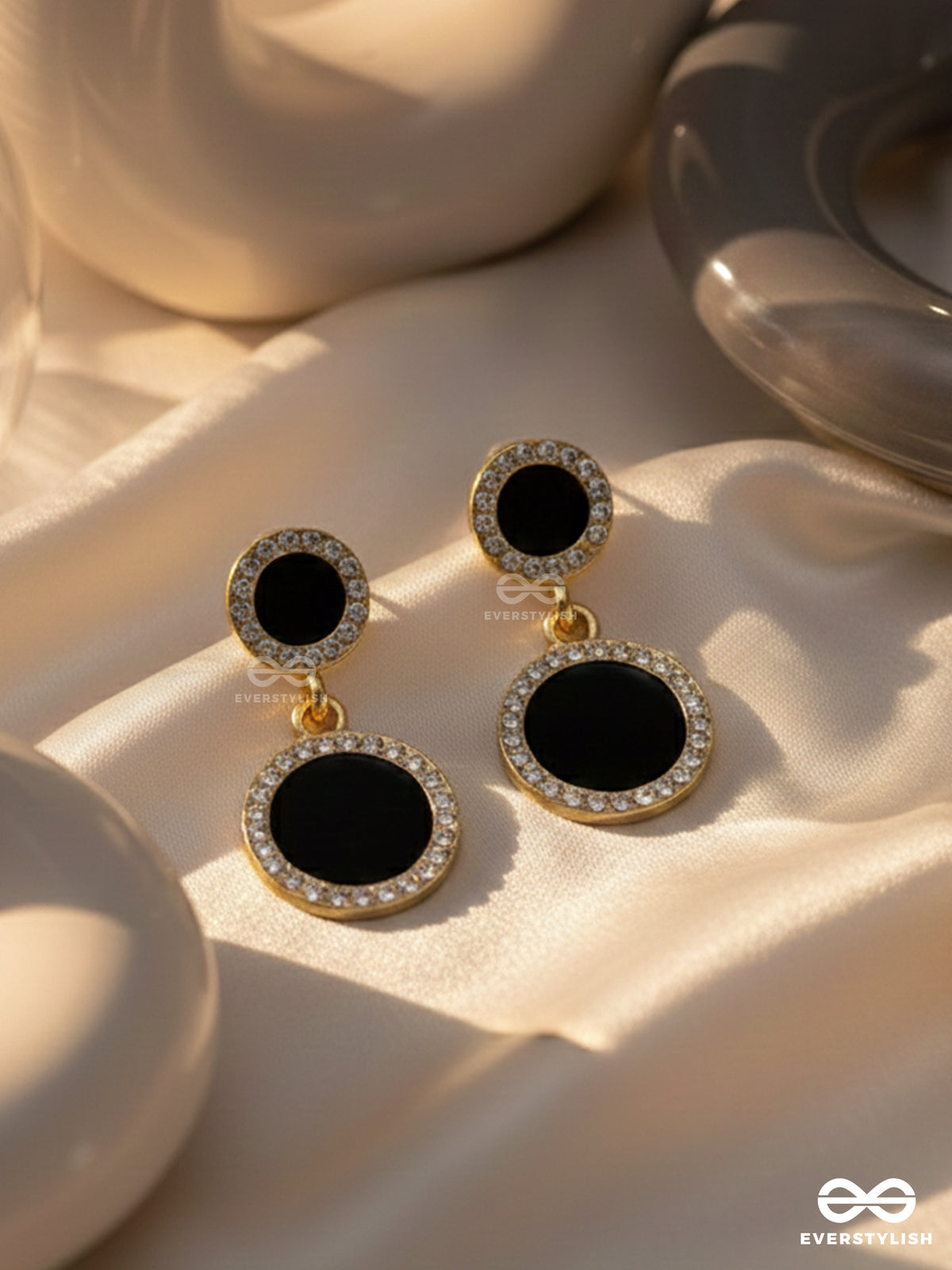Midnight Enchantment - Golden And Black Drop Earrings