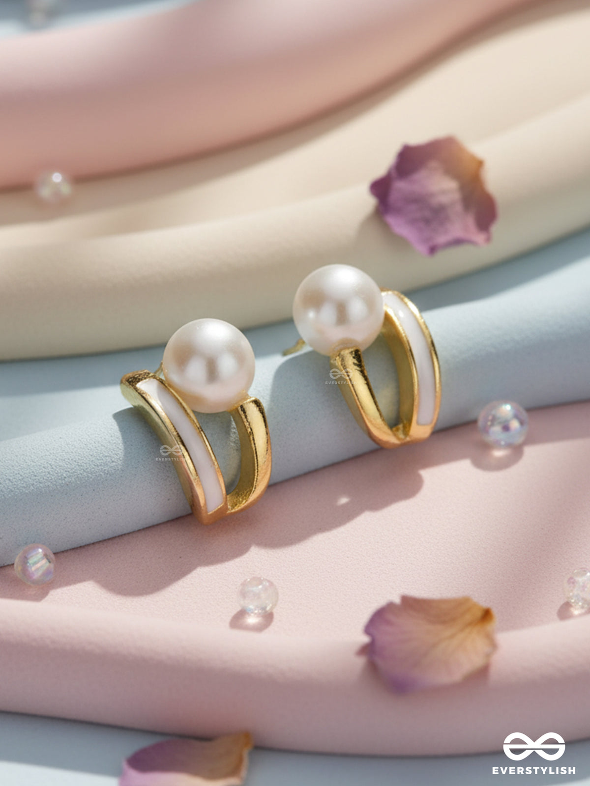 Moonlit Pearl- Enamelled Stud Earrings (White)
