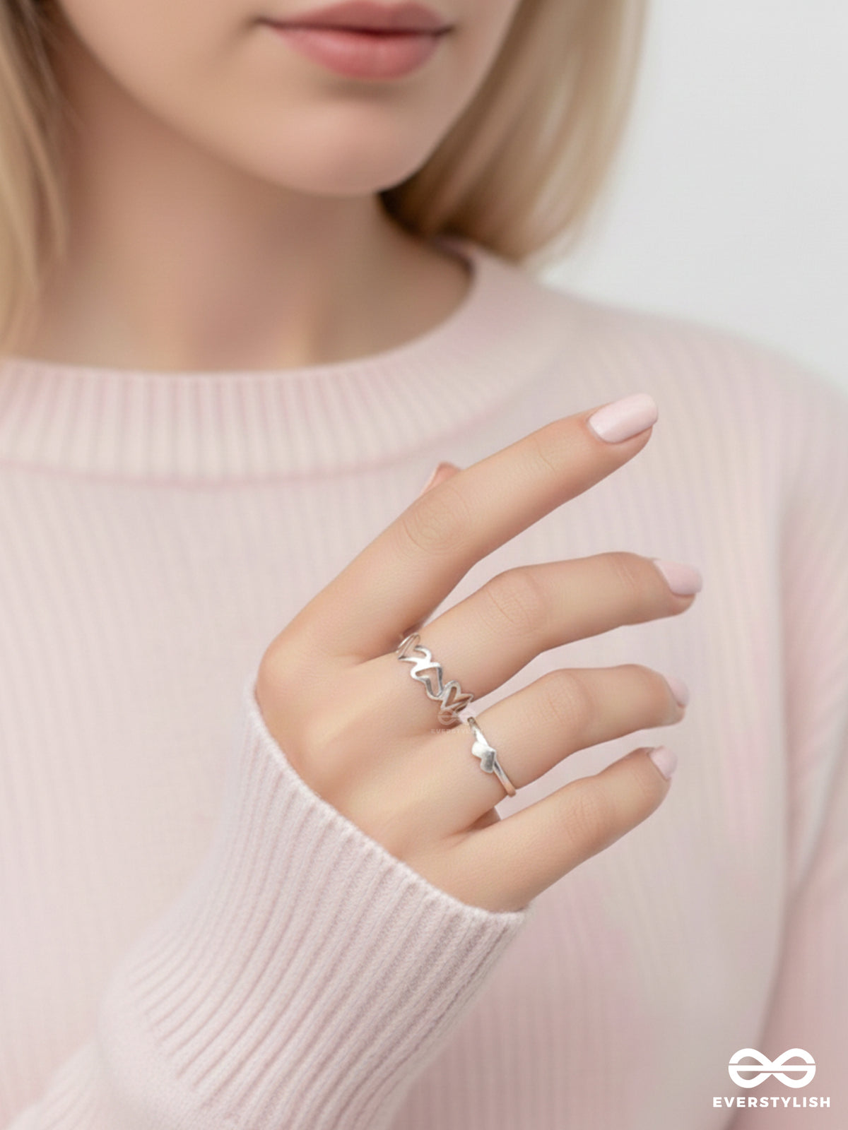Love Puzzle - Set Of 2 Silver Rings