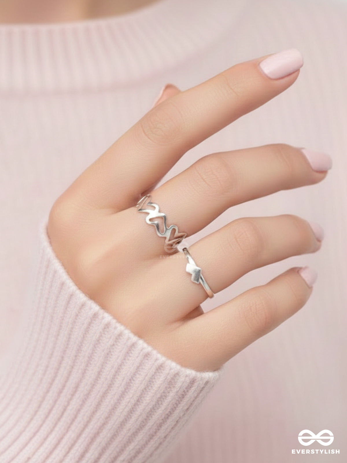 Love Puzzle - Set Of 2 Silver Rings
