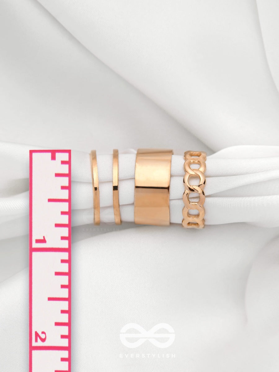 Bands N Chains- Set Of 3 Adjustable Golden Rings