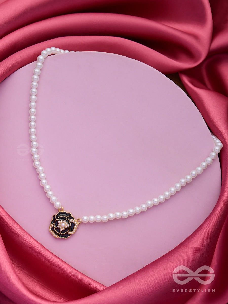 A Glistening Black Peony - Golden Pearl Neckpiece