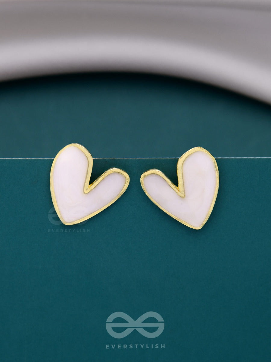 Lovebeatin Hearts - Cute Enamelled Studs (White)