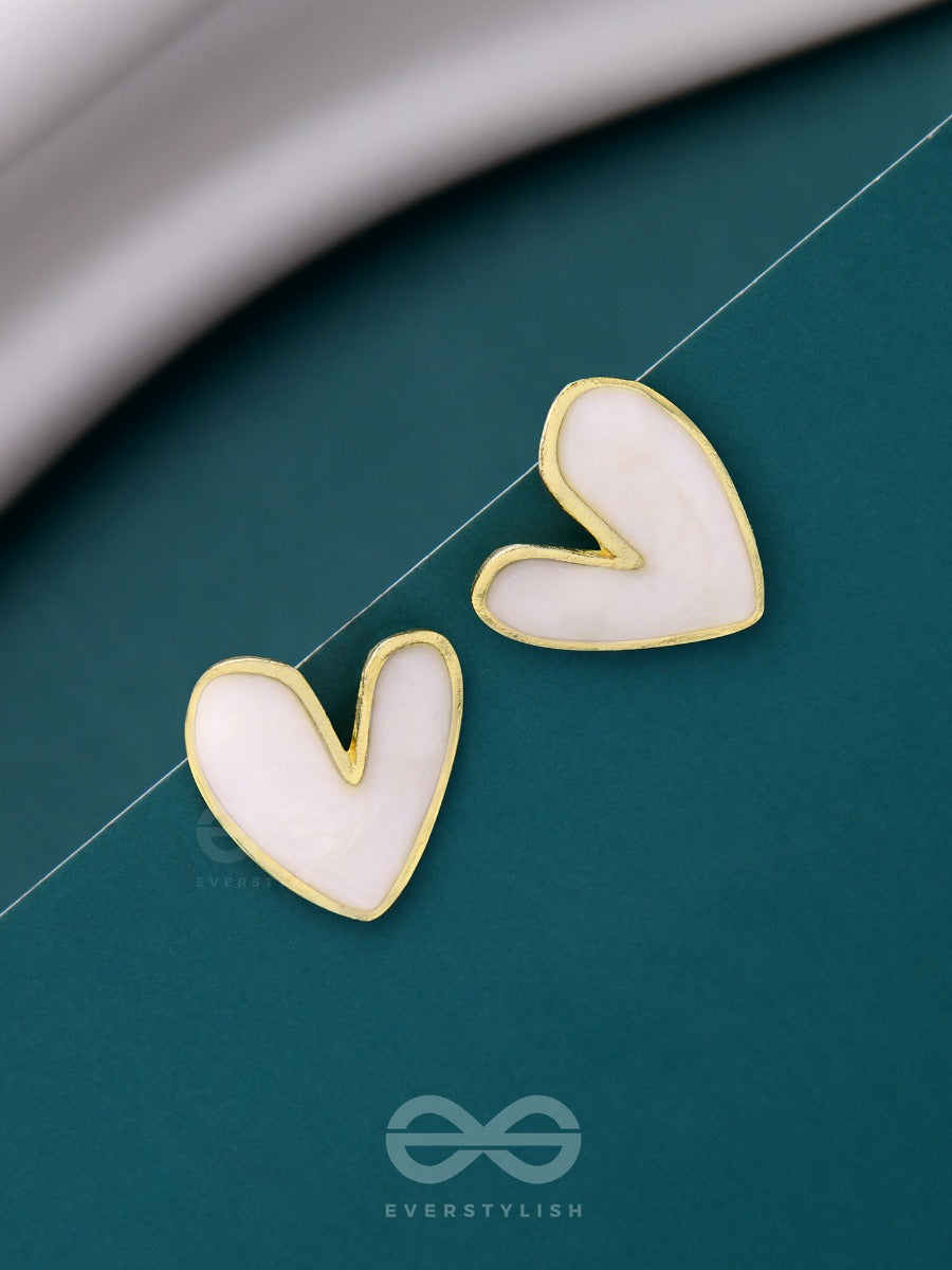 Lovebeatin Hearts - Cute Enamelled Studs (White)