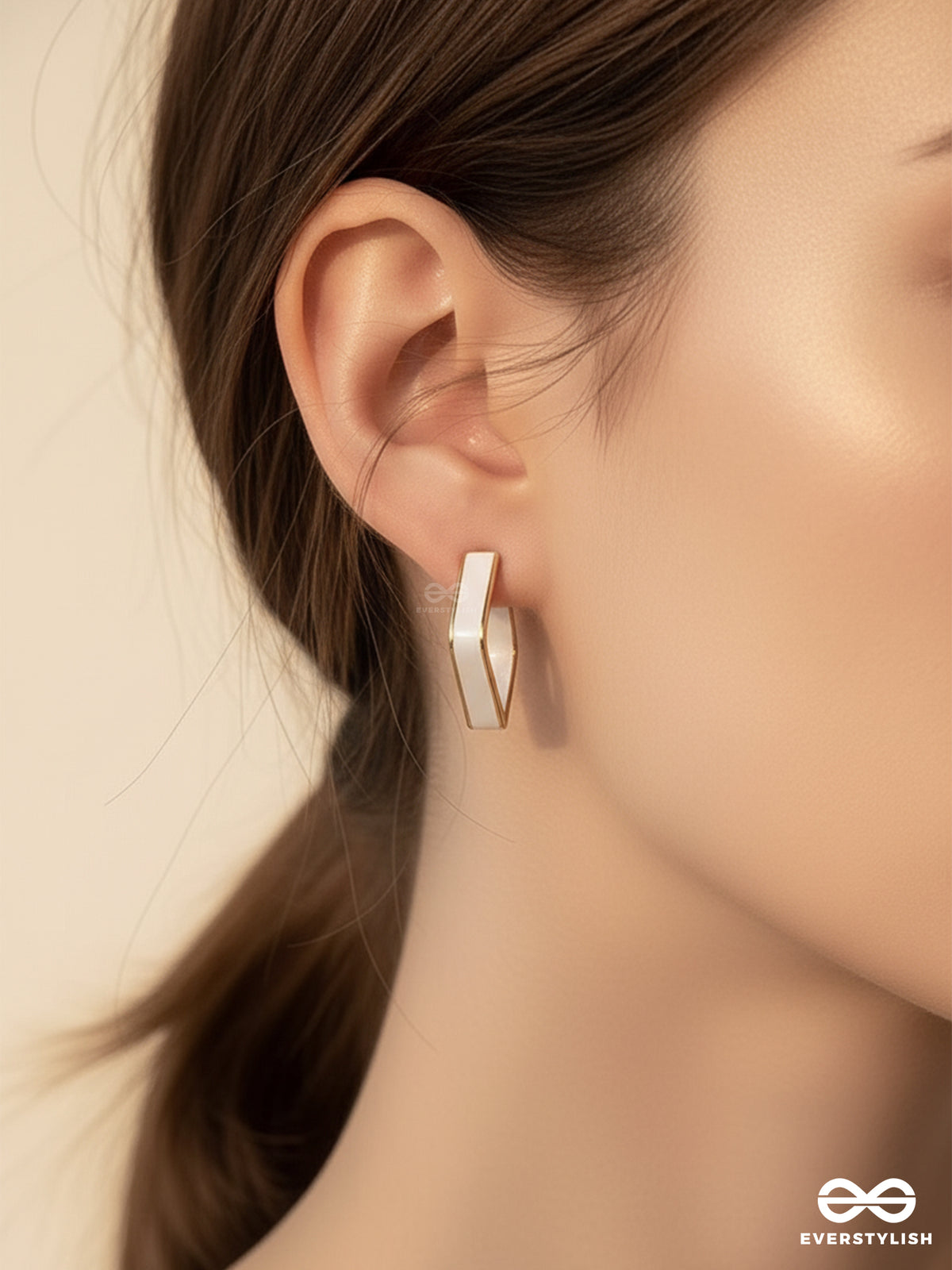 Once Upon A Square - Golden Enamelled Earrings (White)