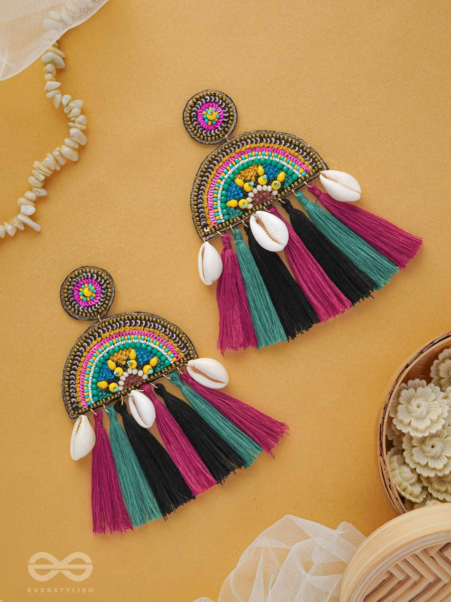 Vilasita - The Enchanting Splendor - Beads, Sequins And Shells Embroidered Earrings