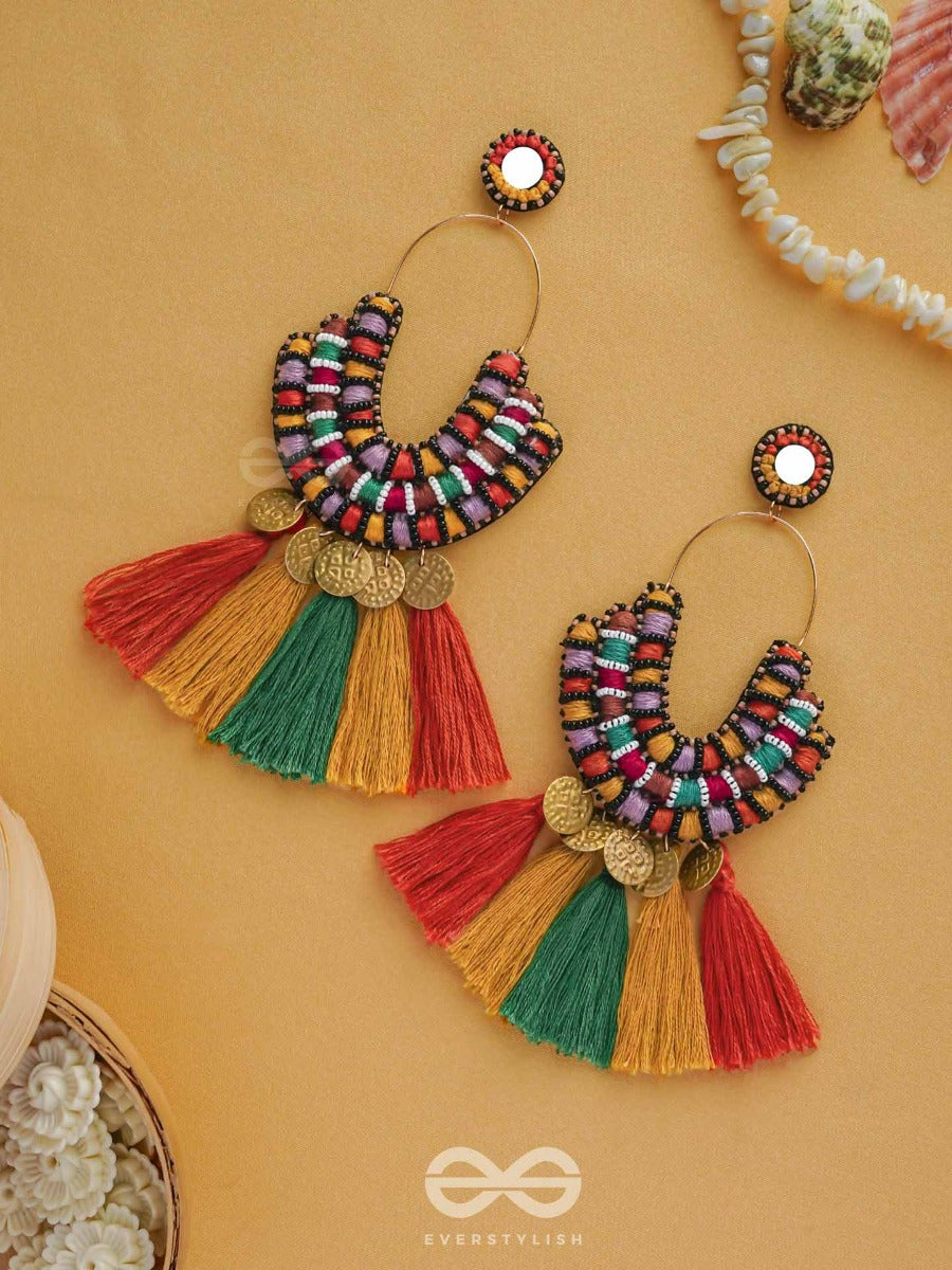 Kalatmaka - The Artistic Aura - Resham, Beads And Coins Hand Embroidered Earrings