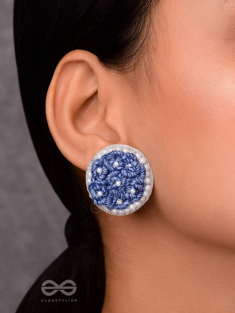 Varali - The Lush Meadow - Pearl And Thread Embroidered Earrings (Blue)