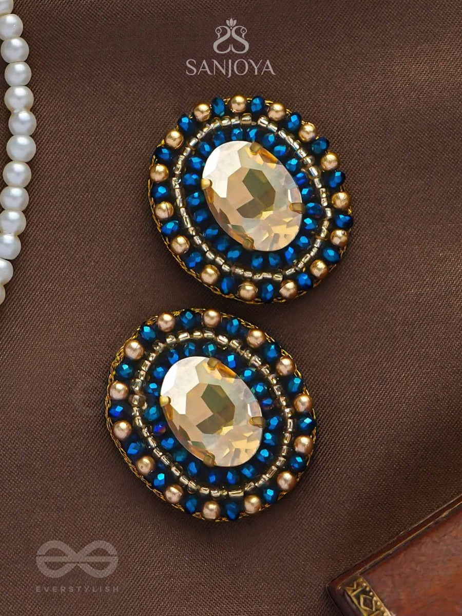 Vaidurya - The Oceanic Gem - Stone And Beads Embroidered Earrings