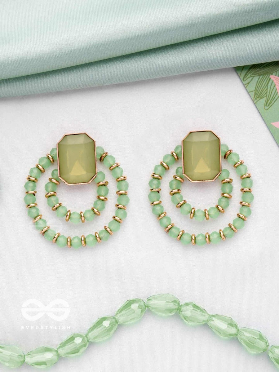 The Whispers Of Crystal - Golden Beaded Earrings (Green)