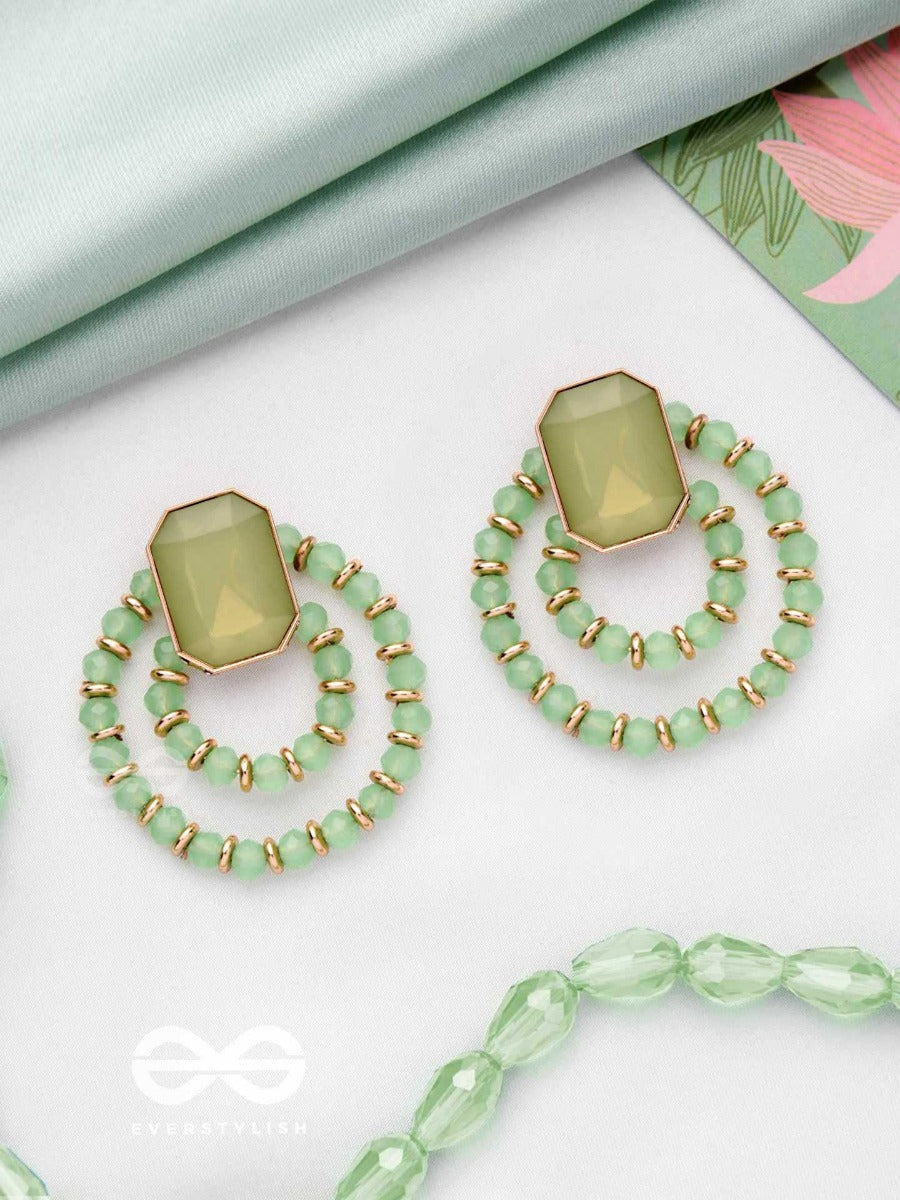 The Whispers Of Crystal - Golden Beaded Earrings (Green)