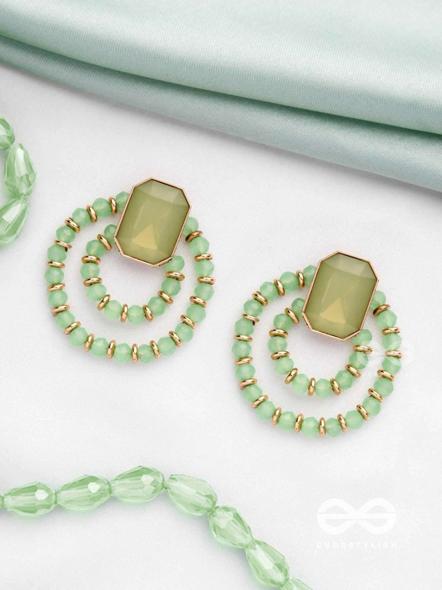 The Whispers Of Crystal - Golden Beaded Earrings (Green)